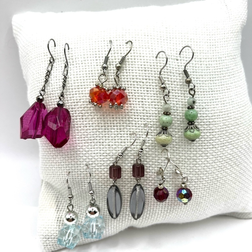 Bead Earrings beautiful colorful beads! Silver Tone hooks wearable earrings
